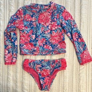 Girls Tommy Bahama, two piece swimsuit with rash guard top